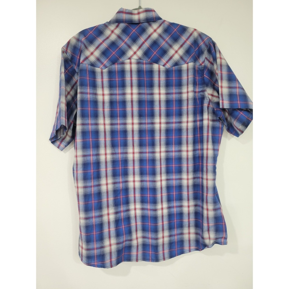 Wrangler Wrancher Casual Shirt Mens XL Pearl Snap Blue Plaid Short Sleeve - Picture 3 of 8